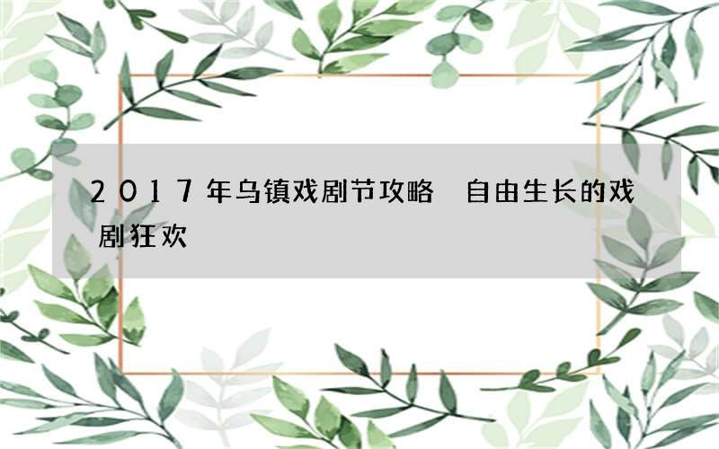 2017年乌镇戏剧节攻略 自由生长的戏剧狂欢